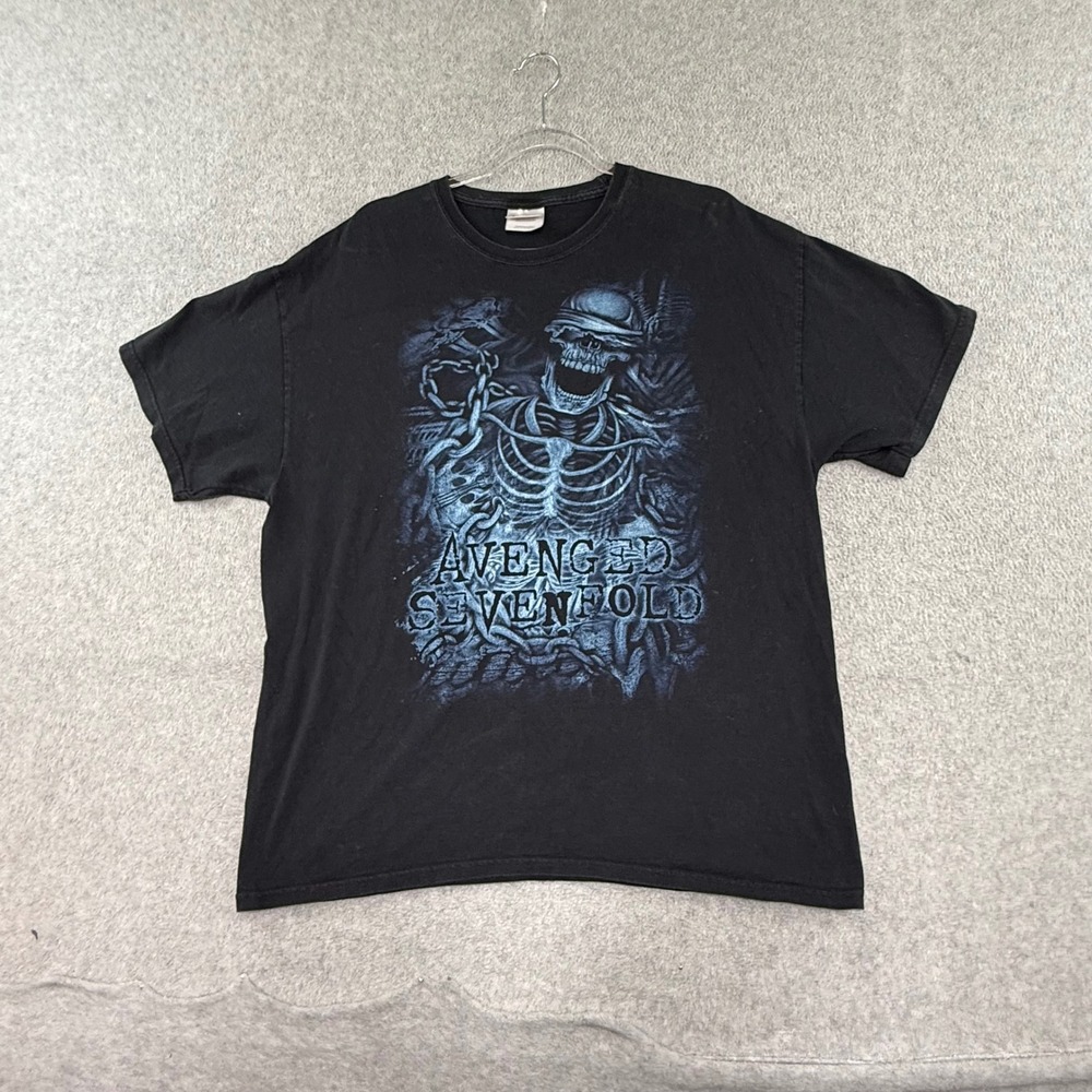Vintage y2k Avenged Sevenfold Graphic T-Shirt Mens XL Black Skeleton Chain Band